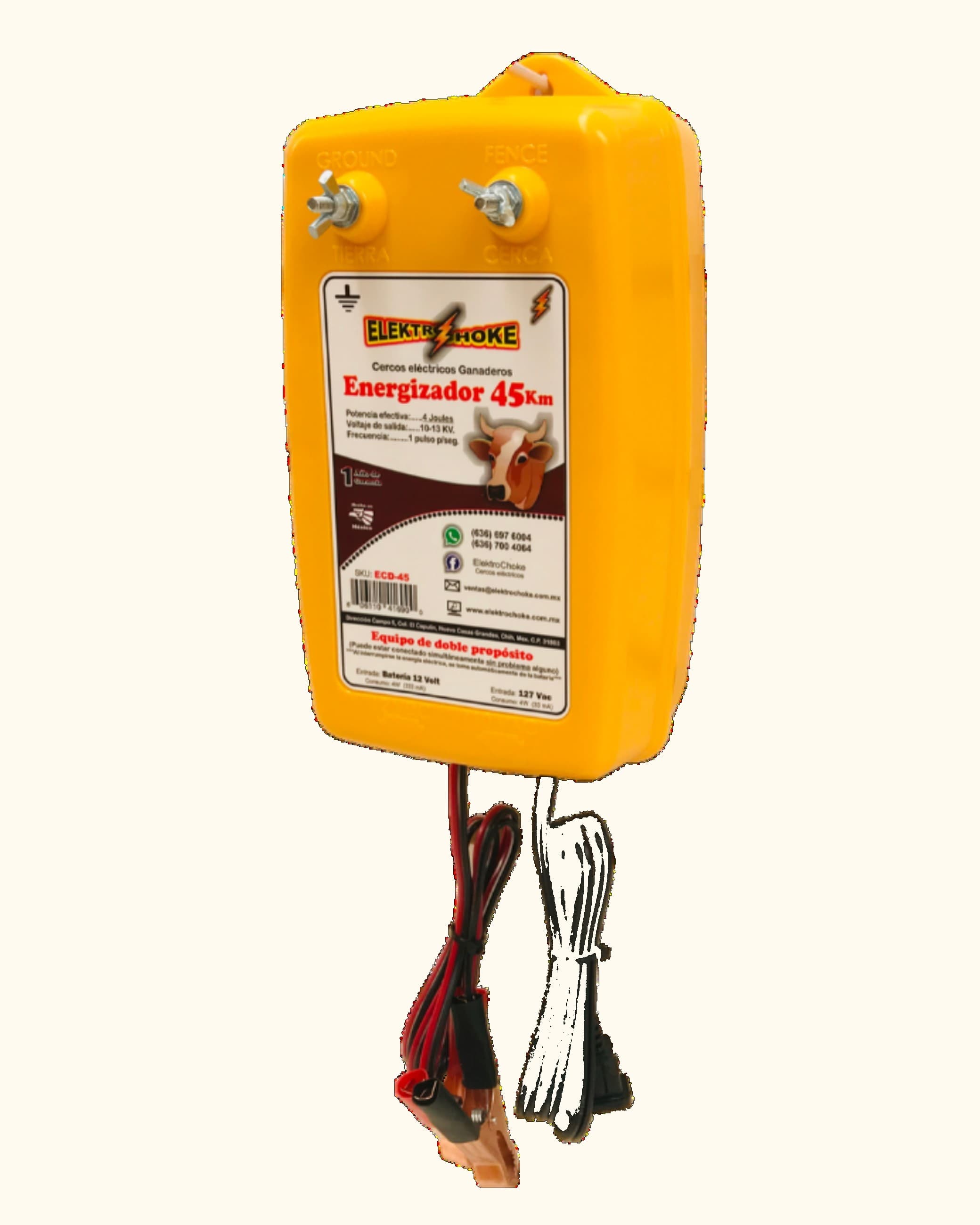 Energizador solar Elektrochoke instalado en poste de cerca ganadera en rancho mexicano