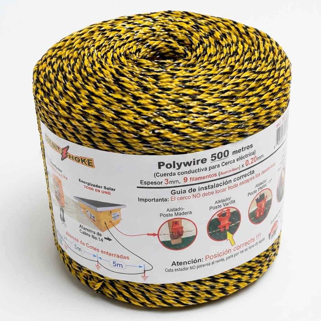 [PW6-800] Polywire ElektroChoke 800 m, 6 conductores x 0.20 mm de acero inox x 2.5 mm de diámetro recubierto con polímero. Protección rayos UV. (SKU: PW6-800)