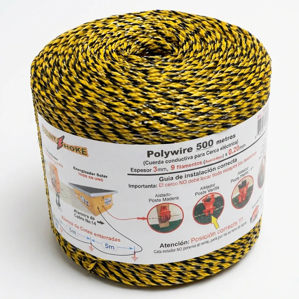 [PW93-500] Polywire ElektroChoke 500 m, 9 conductores x 0.20 mm de acero inox x 3,0 mm de diámetro recubierto con polímero. Protección rayos UV. (SKU: PW93-500)